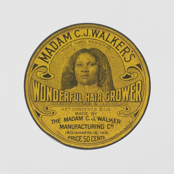 Tin for “Madam C. J. Walker’s Wonderful Hair Grower,” 1910-20